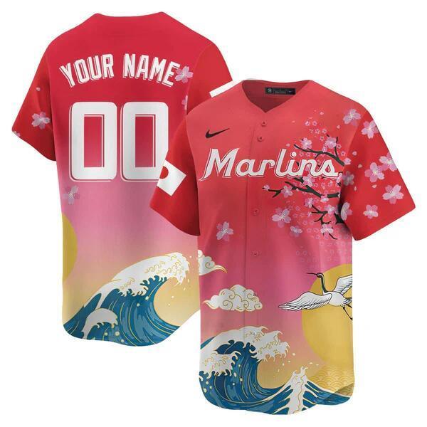 Miami Marlins Active Player Custom Pink Japanese Heritage Night 2025 Limited Style 1 Baseball Jersey baseball jersey product view 1