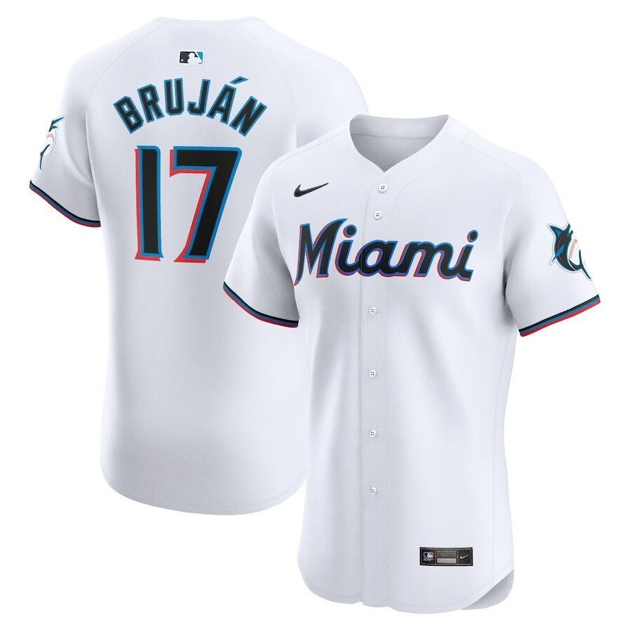 Miami Marlins #17 Vidal Brujan Home Elite Player Jersey - White Baseball Jersey baseball jersey product view 1