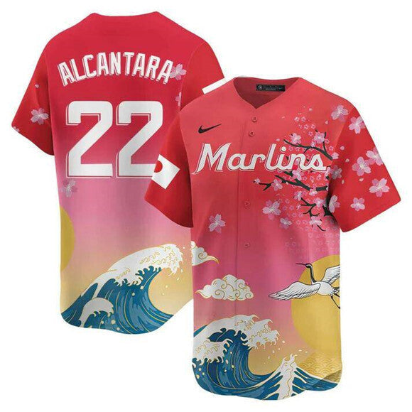 Miami Marlins #22 Sandy Alcantara Pink Japanese Heritage Night 2025 Limited Baseball Jersey baseball jersey product view 1