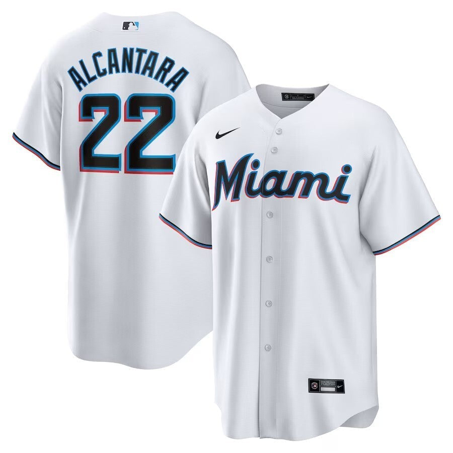 Miami Marlins #22 Sandy Alcantara Replica Player Jersey - White Baseball Jersey baseball jersey product view 1