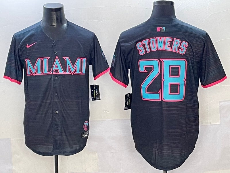 Miami Marlins #28 Kyle Stowers Marlins Collaboration Style 2 Baseball Jersey baseball jersey product view 1