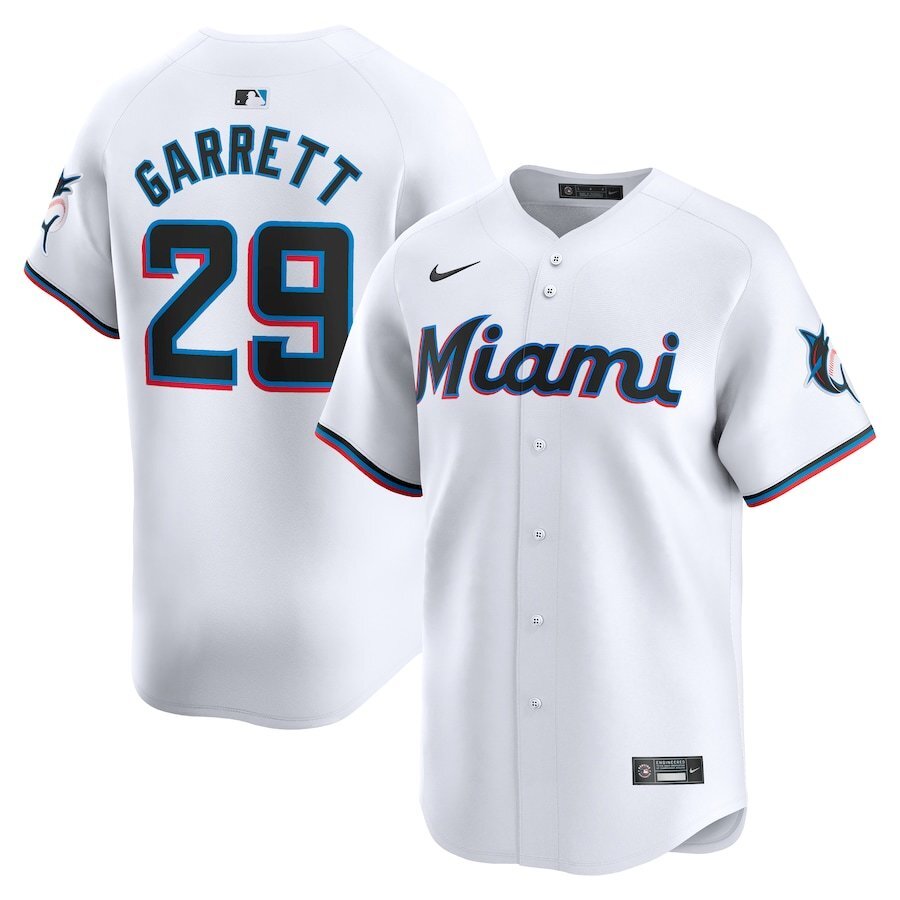 Miami Marlins #29 Braxton Garrett Home Limited Player Jersey - White Style 2 Baseball Jersey baseball jersey product view 1