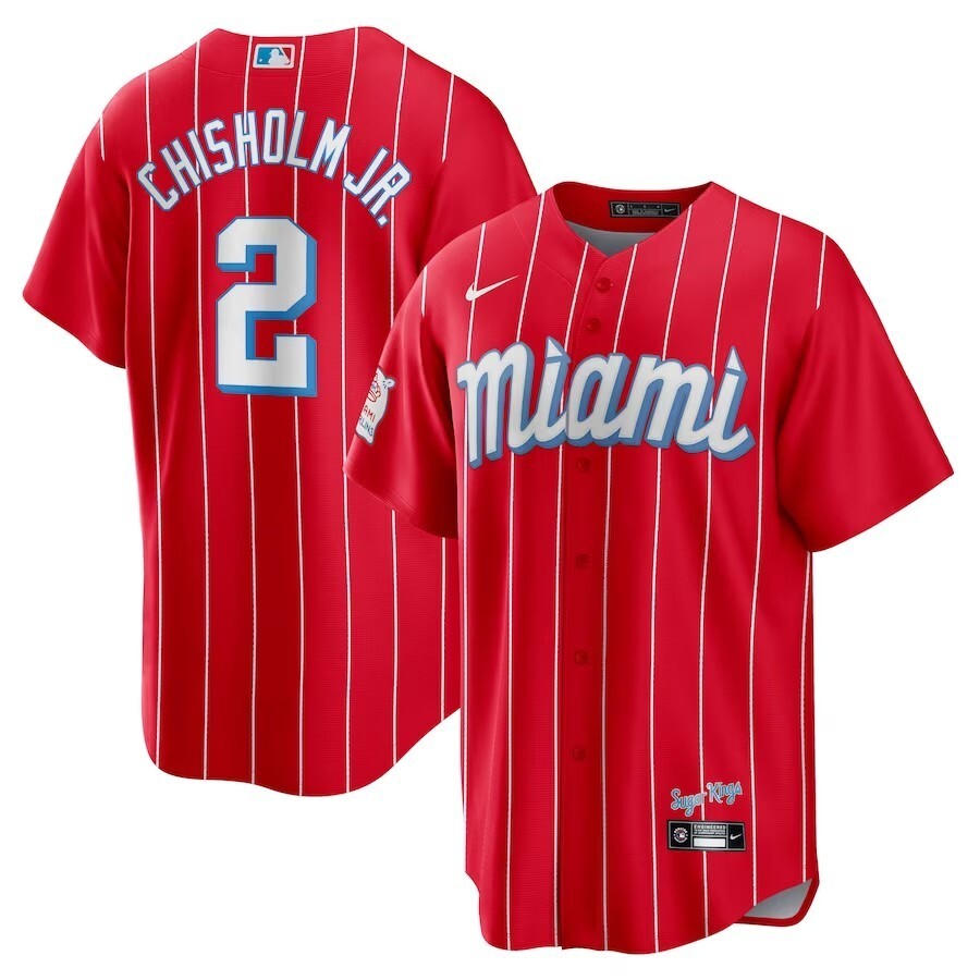 Miami Marlins #2 Jazz Chisholm Jr. City Connect Replica Player Jersey - Red Baseball Jersey baseball jersey product view 1