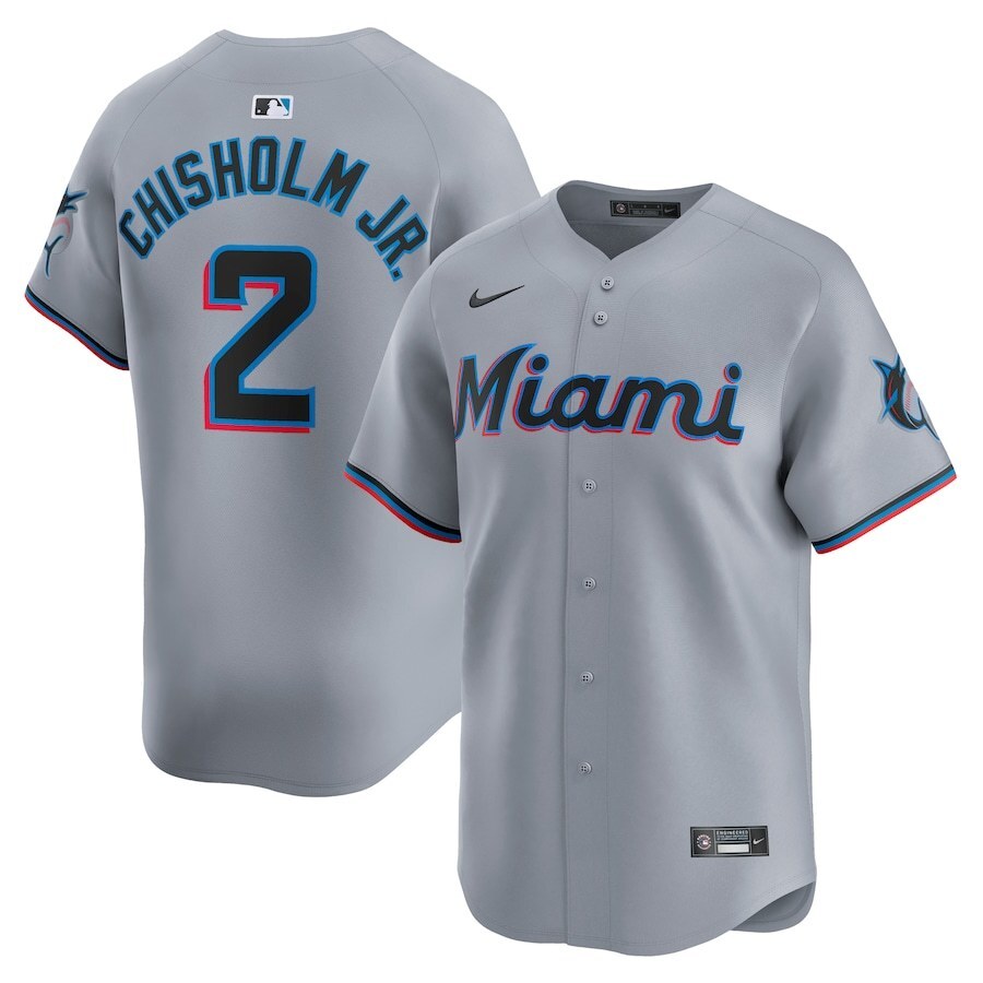 Miami Marlins #2 Jazz Chisholm Jr. Road Limited Player Jersey – Gray Baseball Jersey baseball jersey product view 1