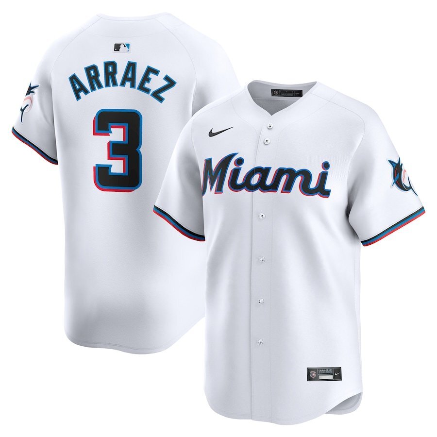 Miami Marlins #3 Luis Arraez Home Limited Player Jersey - White Style 2 Baseball Jersey baseball jersey product view 1