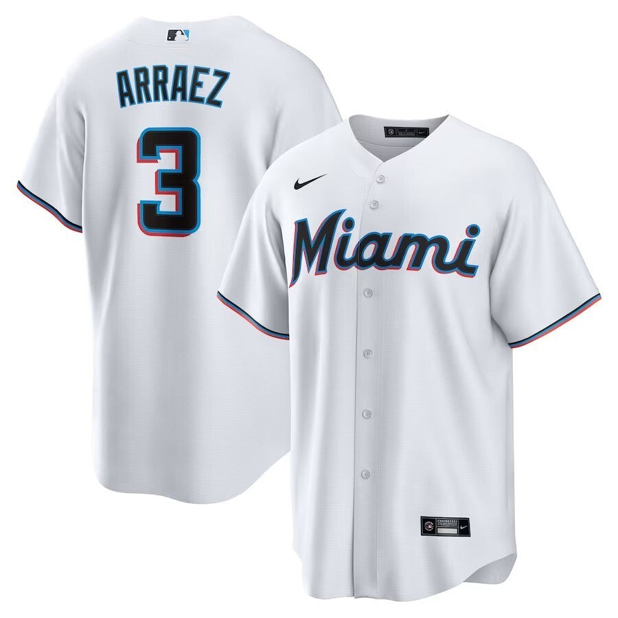 Miami Marlins #3 Luis Arraez Home Replica Player Jersey - White Baseball Jersey baseball jersey product view 1