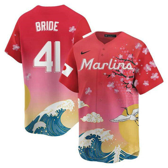 Miami Marlins #41 Jonah Bride Pink Japanese Heritage Night 2025 Limited Baseball Baseball Jersey baseball jersey product view 1