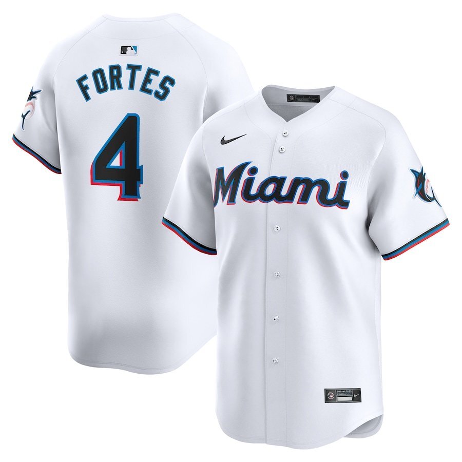 Miami Marlins #4 Nick Fortes Home Limited Player Jersey - White Style 2 Baseball Jersey baseball jersey product view 1