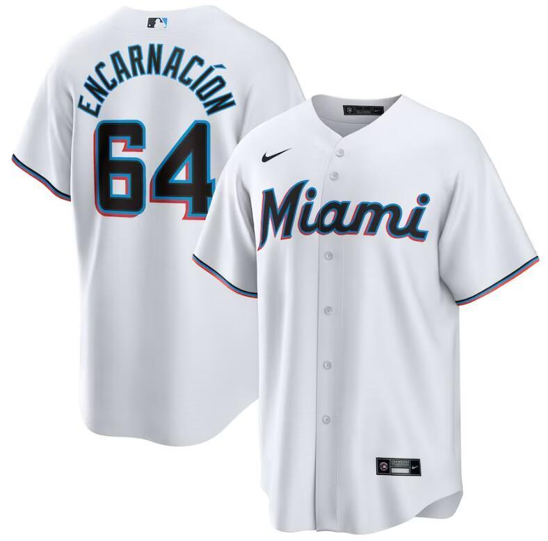 Miami Marlins #64 Jerar Encarnación Home Replica Player Jersey - White Baseball Jersey baseball jersey product view 1