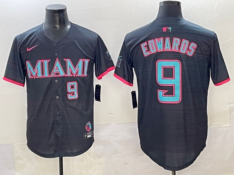 Miami Marlins #9 Edwards Marlins Collaboration Style 1 Baseball Jersey baseball jersey product view 1