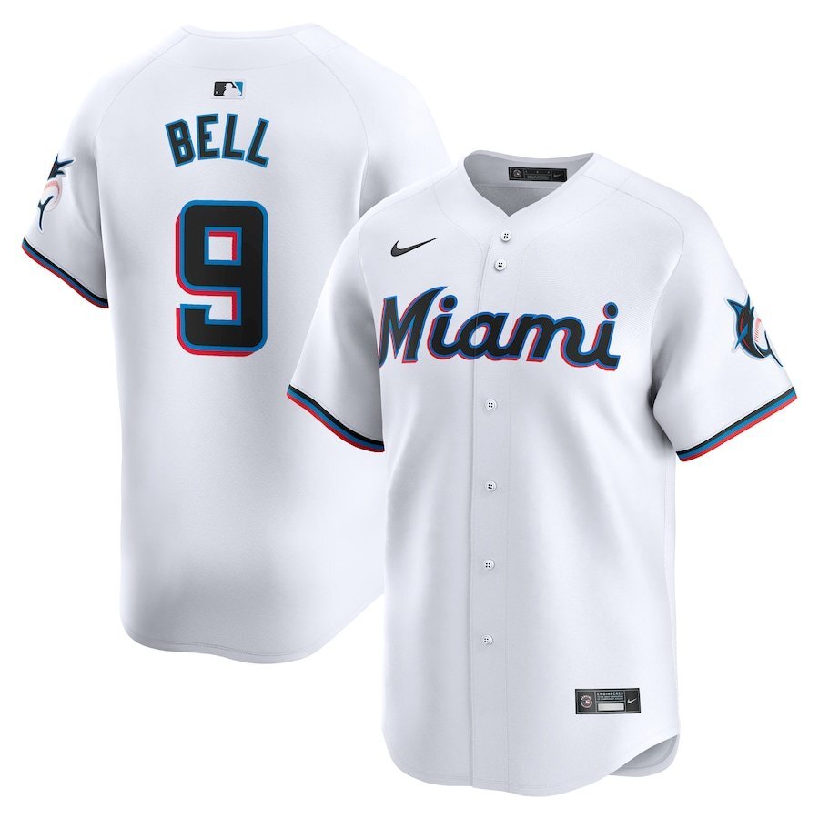 Miami Marlins #9 Josh Bell Home Limited Player Jersey - White Style 2 Baseball Jersey baseball jersey product view 1