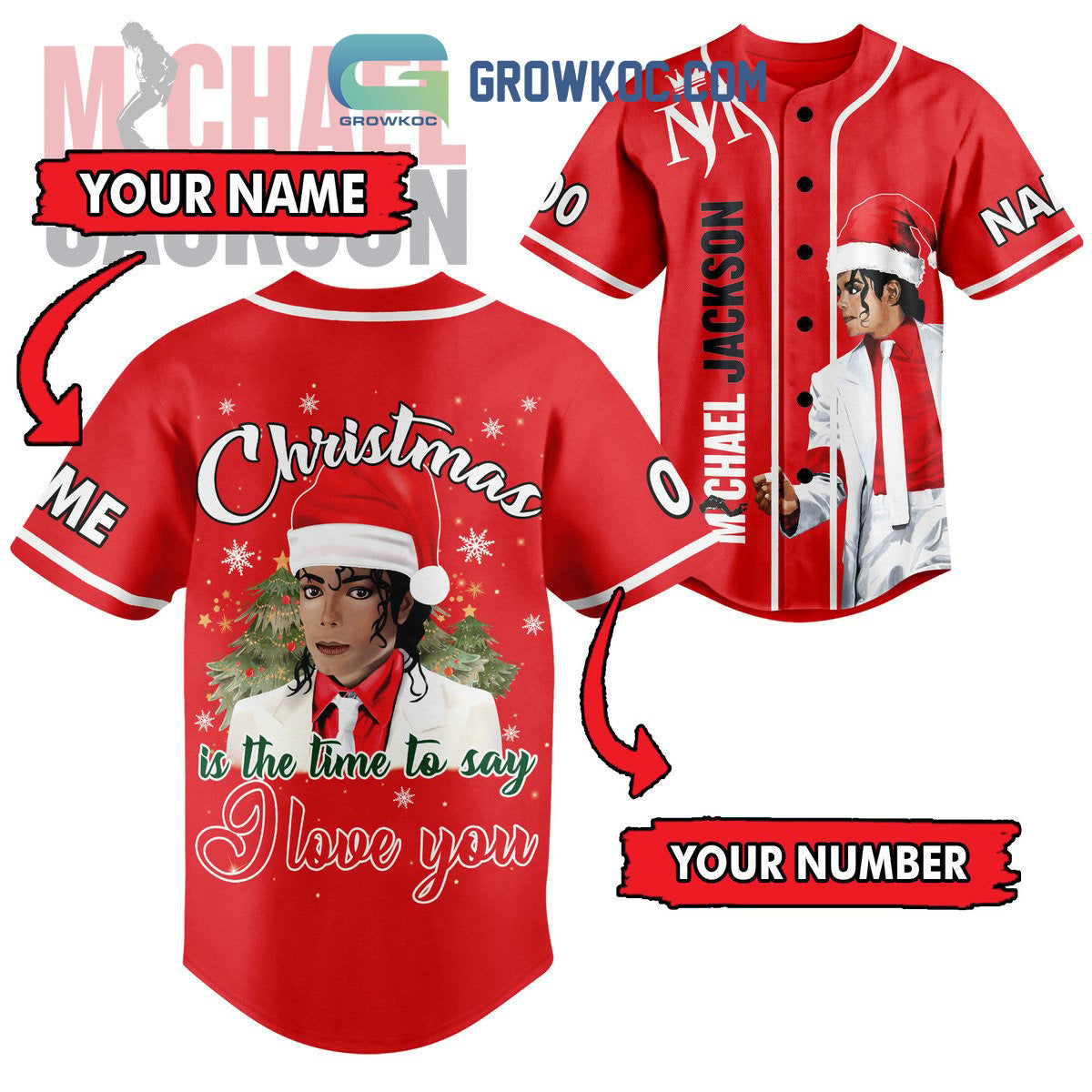 Michael Jackson Christmas Is The Time To Say I Love You Personalized Baseball Jersey baseball jersey product view 1