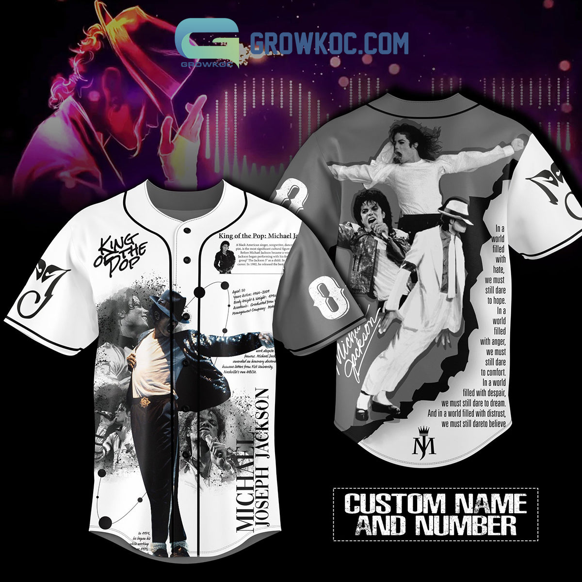 Michael Jackson King Of The Pop Legend Never Die Personalized Baseball Jersey baseball jersey product view 1