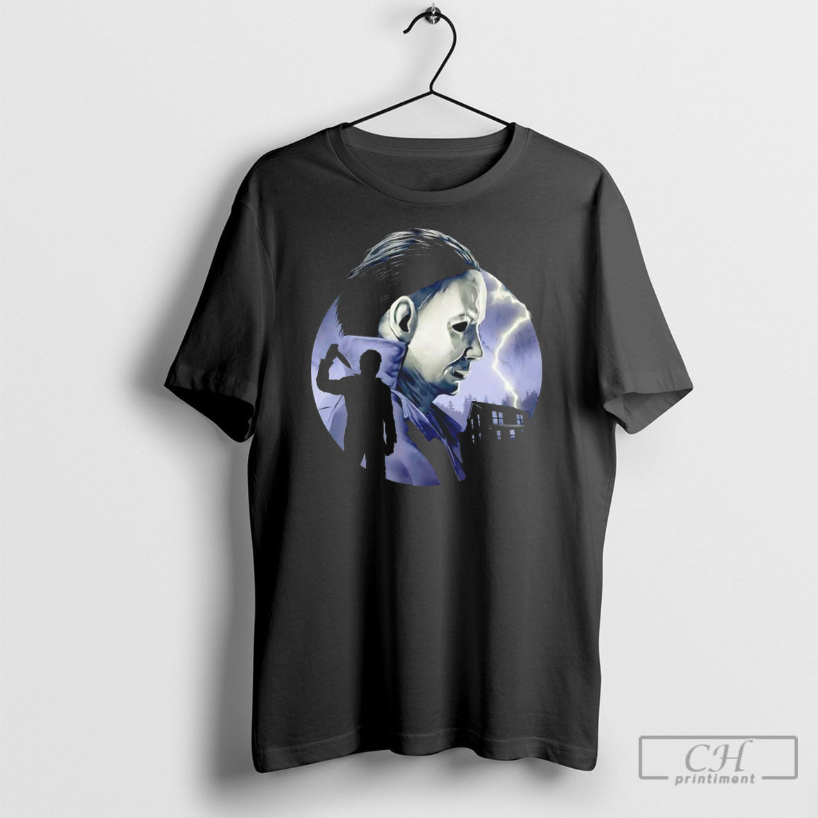 Michael Myers Halloween Chartacter Big Scary Background Silhouette Unisex T-shirt, Sweatshirt, Hoodie, Long Sleeve Tee - T-Shirt, Sweatshirt, Hoodie
