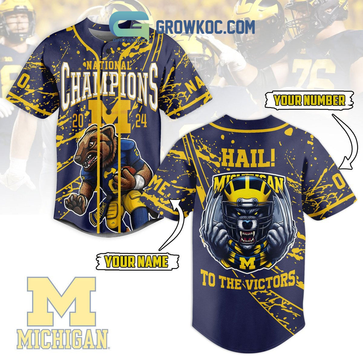 Michigan Wolverines Hail To The Victors Fan Personalized Baseball Jersey baseball jersey product view 1