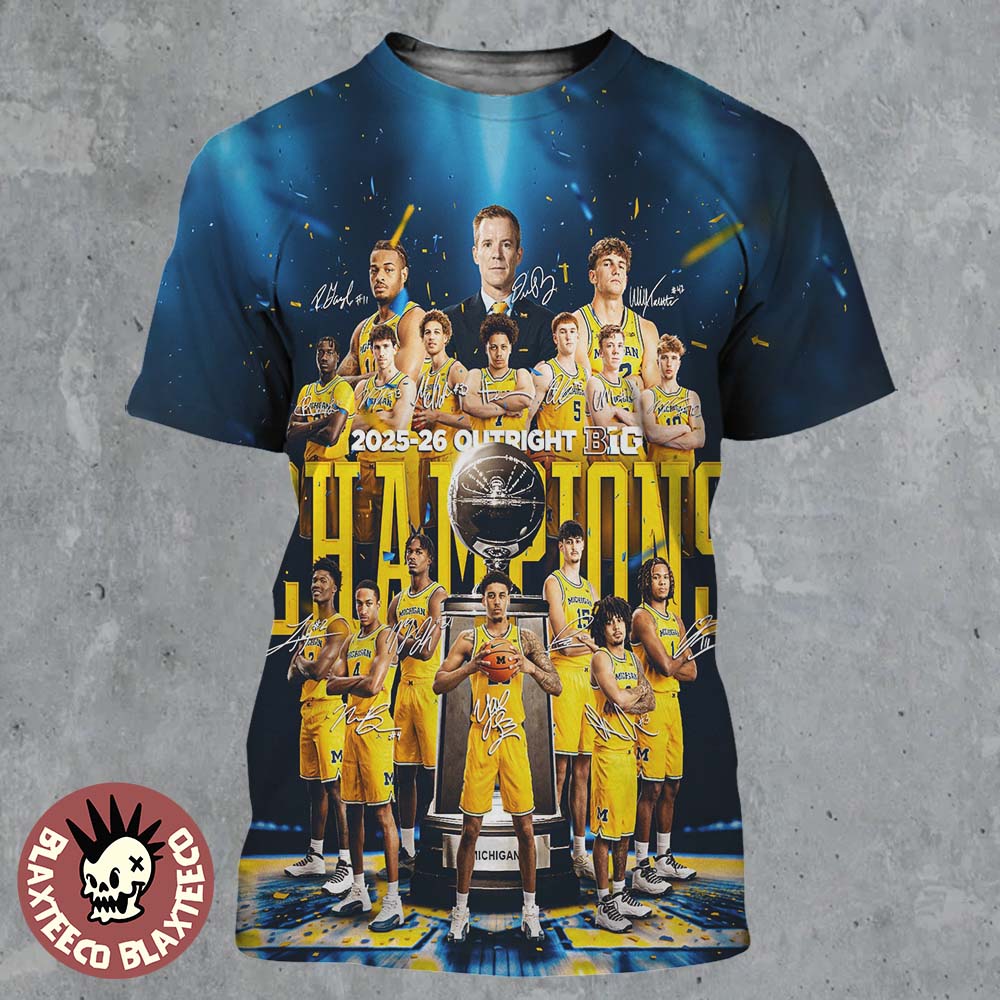 Michigan Wolverines Mens Basketball 2025 2026 Outright B1G Big 10 Champions All Over Print Shirt - T-Shirt, Sweatshirt, Hoodie