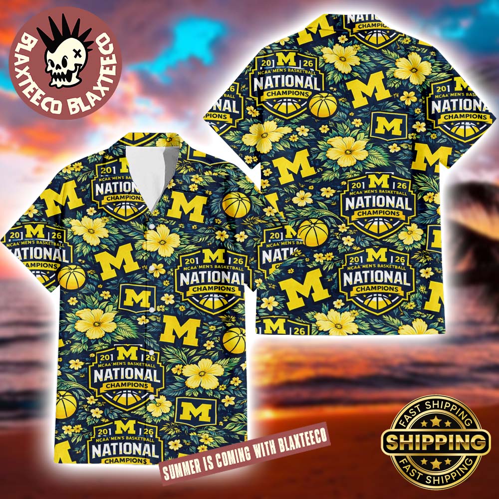 Michigan Wolverines Mens Basketball 2026 NCAA National Champions Pattern Hibiscus Summer Hawaiian Shirt - T-Shirt, Sweatshirt, Hoodie