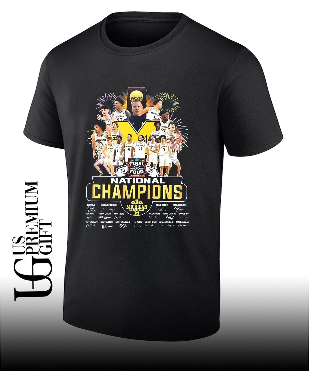 Michigan Wolverines Mens Basketball National Champions 2026 poster shirt Unisex T-shirt, Sweatshirt, Hoodie, Long Sleeve Tee - T-Shirt, Sweatshirt, Hoodie