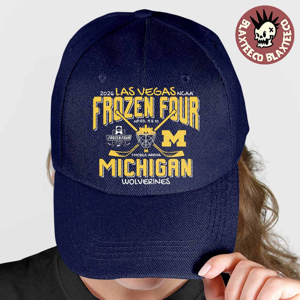 Michigan Wolverines Mens Hockey 2026 NCAA Frozen Four Vegas Hockey Mask Navy Cap Hat Snapback - T-Shirt, Sweatshirt, Hoodie