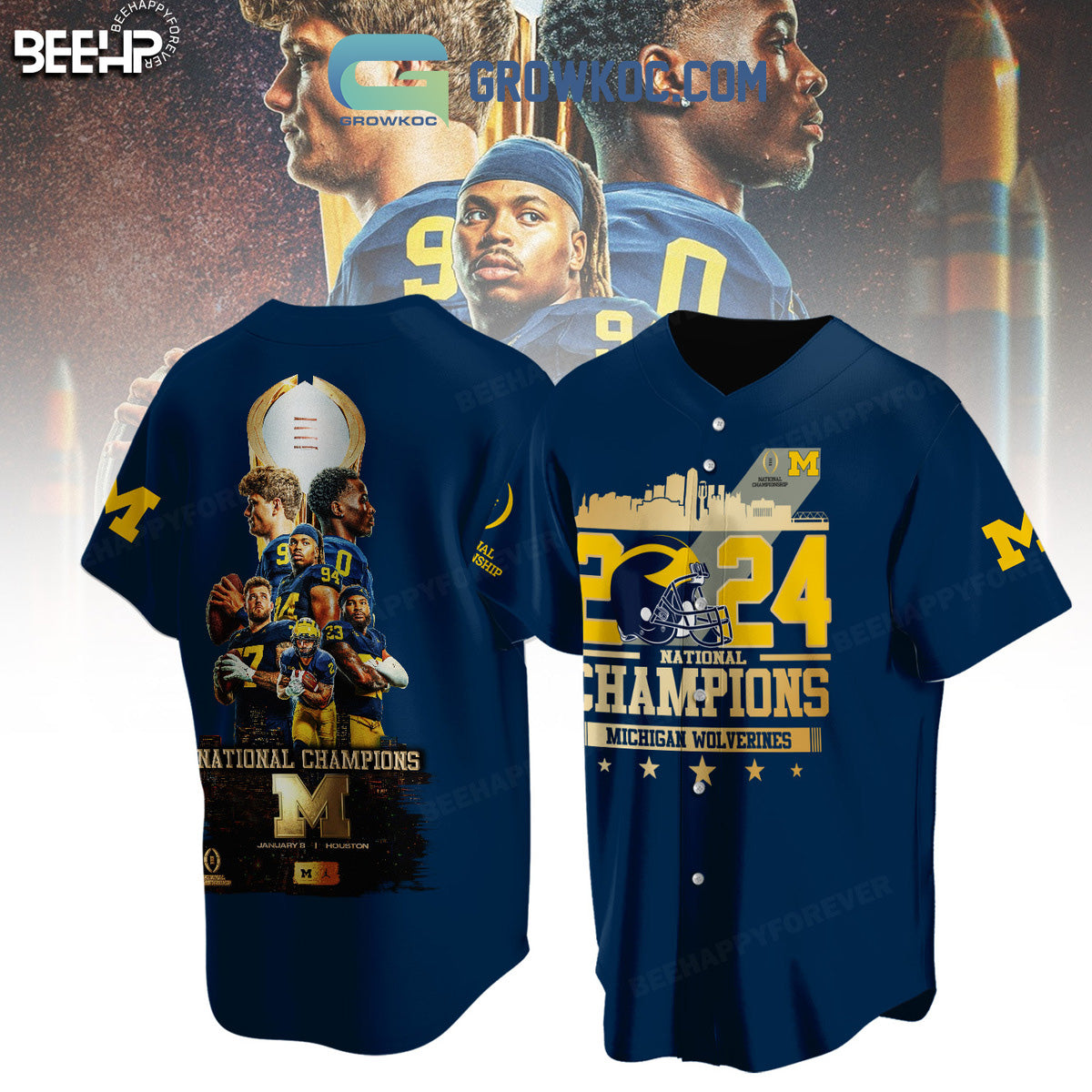 Michigan Wolverines National Champions 2024 Baseball Jersey baseball jersey product view 1