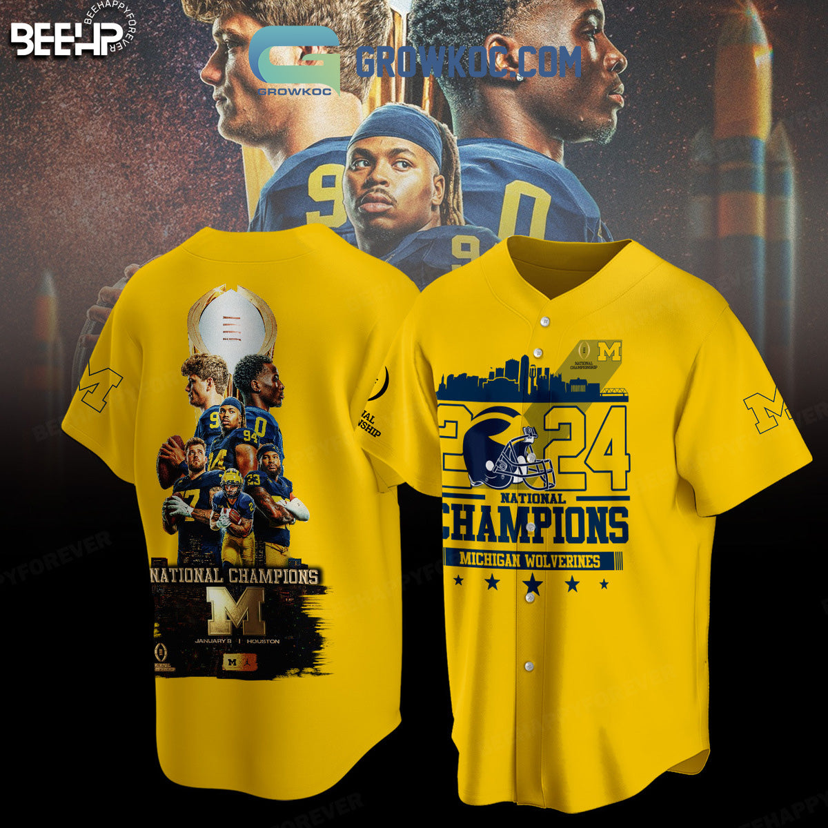 Michigan Wolverines National Champions 2024 Baseball Jersey baseball jersey product view 2