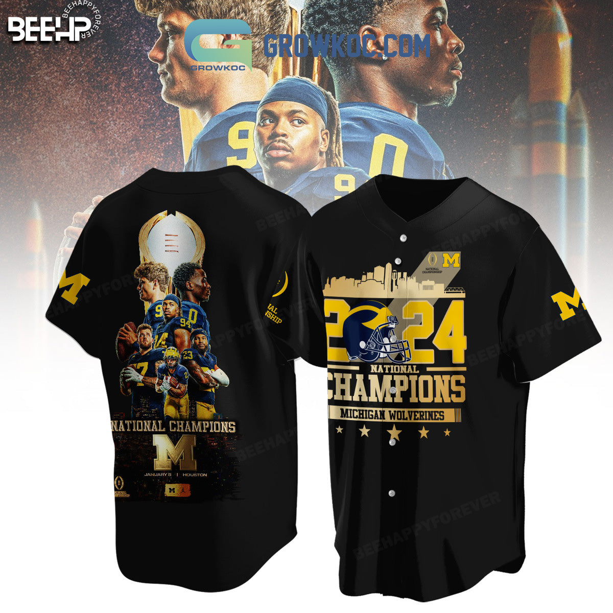 Michigan Wolverines National Champions 2024 Baseball Jersey baseball jersey product view 3