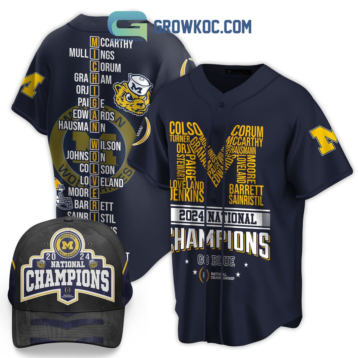 Michigan Wolverines National Champions 2024 Go Blue Baseball Jersey baseball jersey product view 1