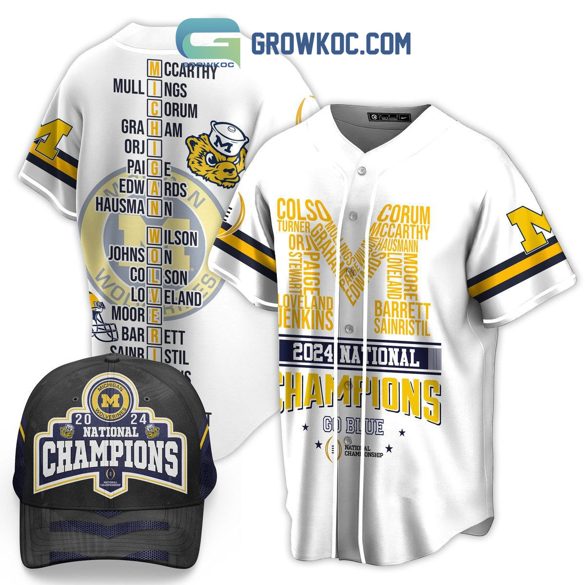 Michigan Wolverines National Champions 2024 Go Blue Baseball Jersey baseball jersey product view 3