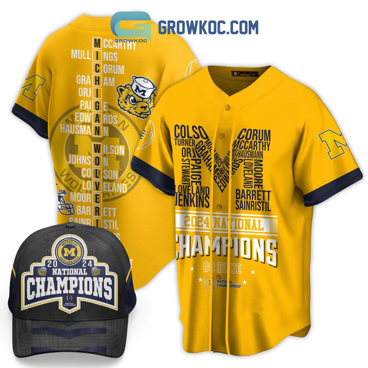 Michigan Wolverines National Champions 2024 Go Blue Baseball Jersey baseball jersey product view 2