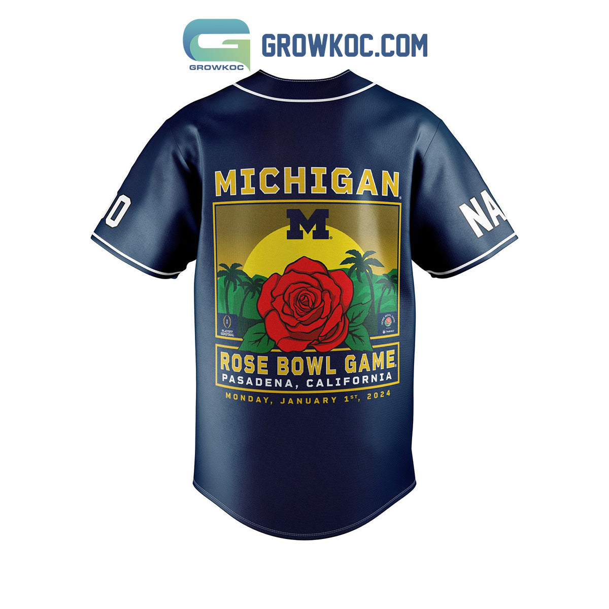 Michigan Wolverines Rose Bowl Game Personalized Baseball Jersey baseball jersey product view 2