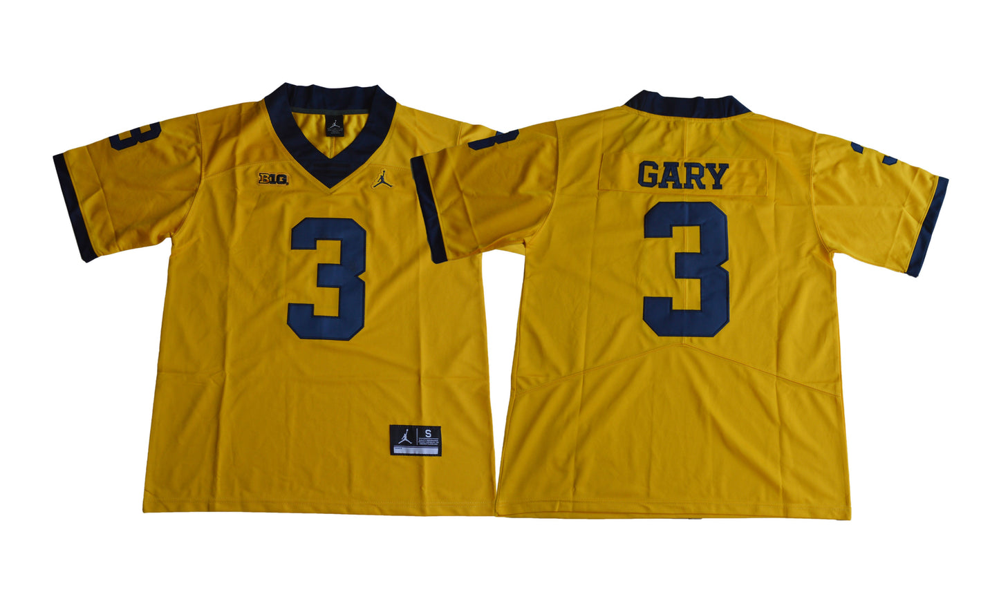 Michigan 3 Gary Yellow College Football Jersey football jersey product view 1