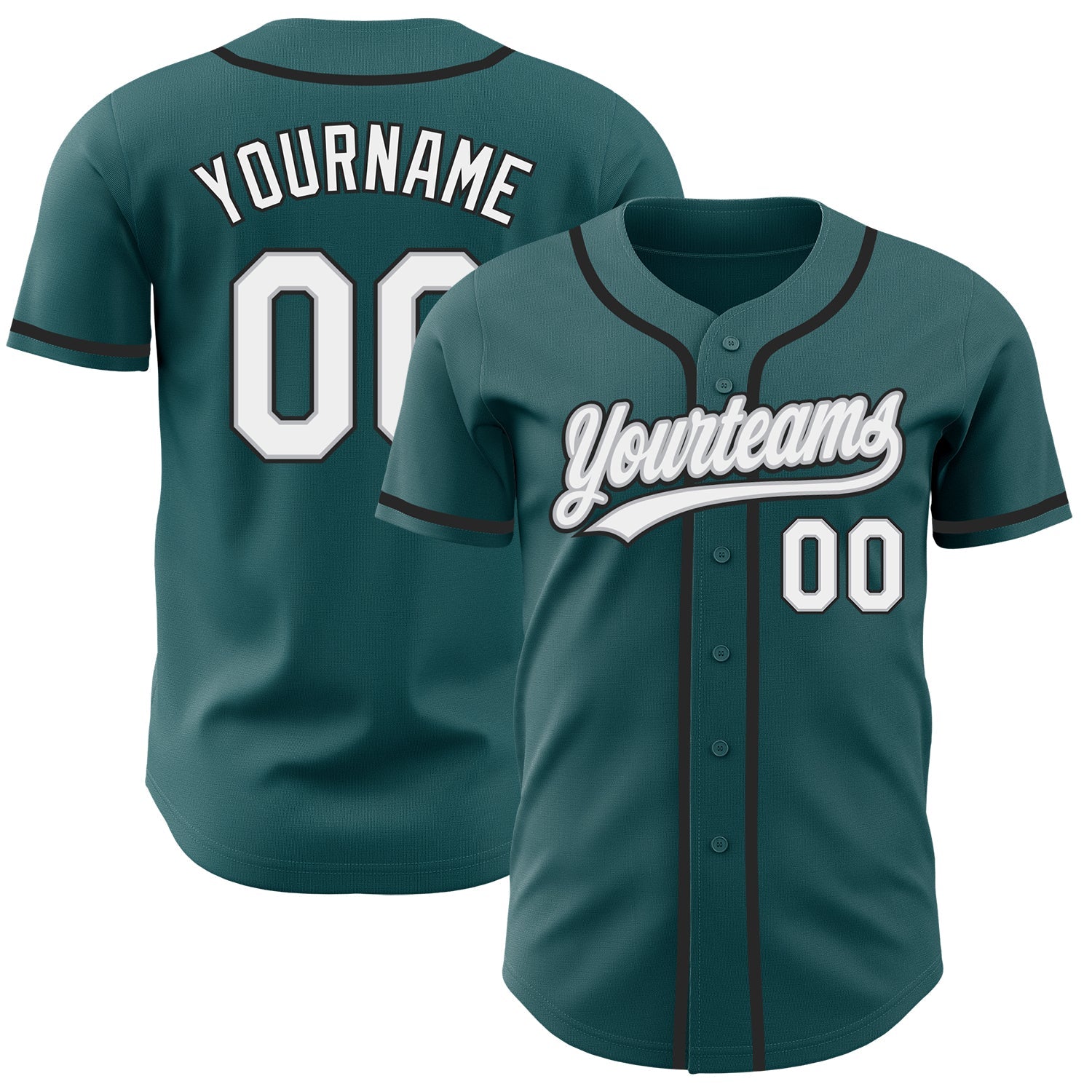 Custom Midnight Green White Gray-Black Authentic Baseball Jersey baseball jersey product view 1