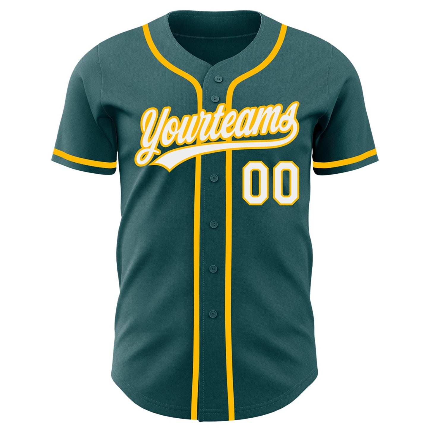 Custom Midnight Green White-Gold Authentic Baseball Jersey baseball jersey product view 2