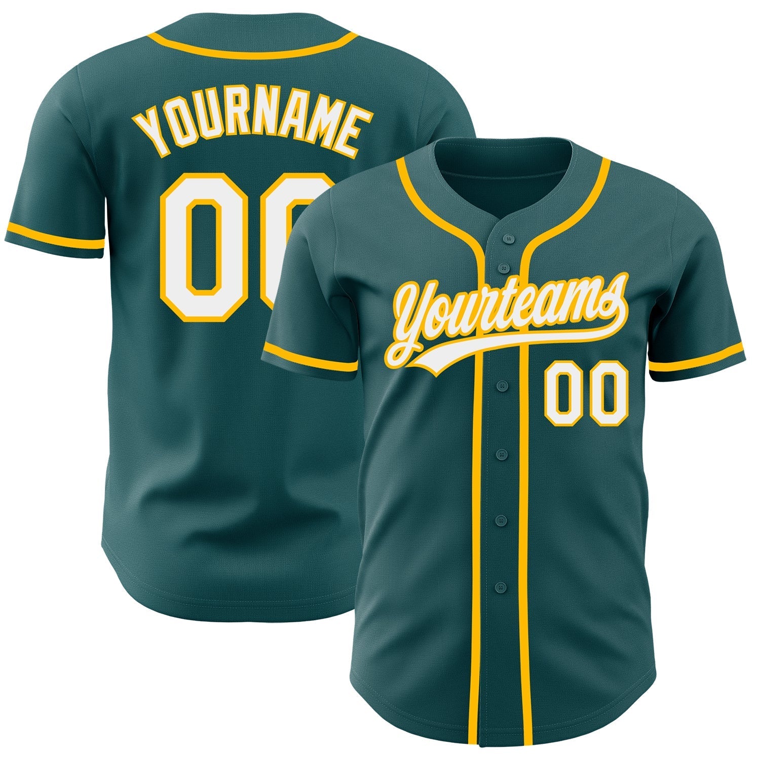 Custom Midnight Green White-Gold Authentic Baseball Jersey baseball jersey product view 1