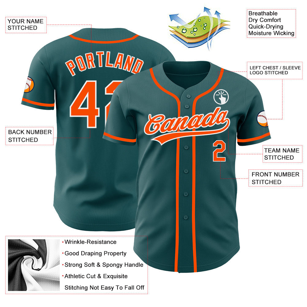 Custom Midnight Green Orange-White Authentic Baseball Jersey baseball jersey product view 3