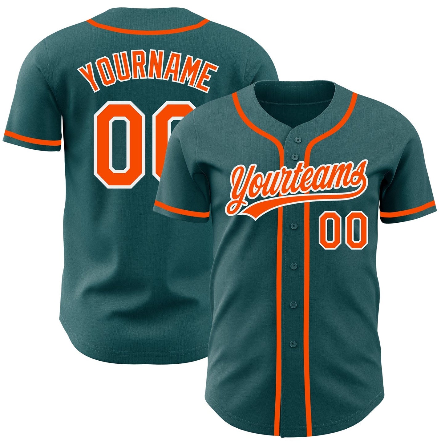Custom Midnight Green Orange-White Authentic Baseball Jersey baseball jersey product view 1