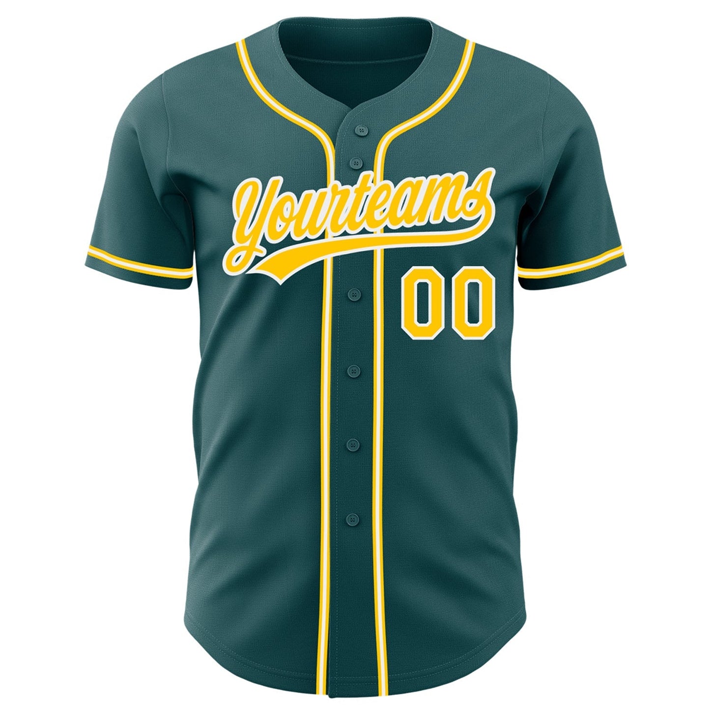 Custom Midnight Green Yellow-White Authentic Baseball Jersey baseball jersey product view 2