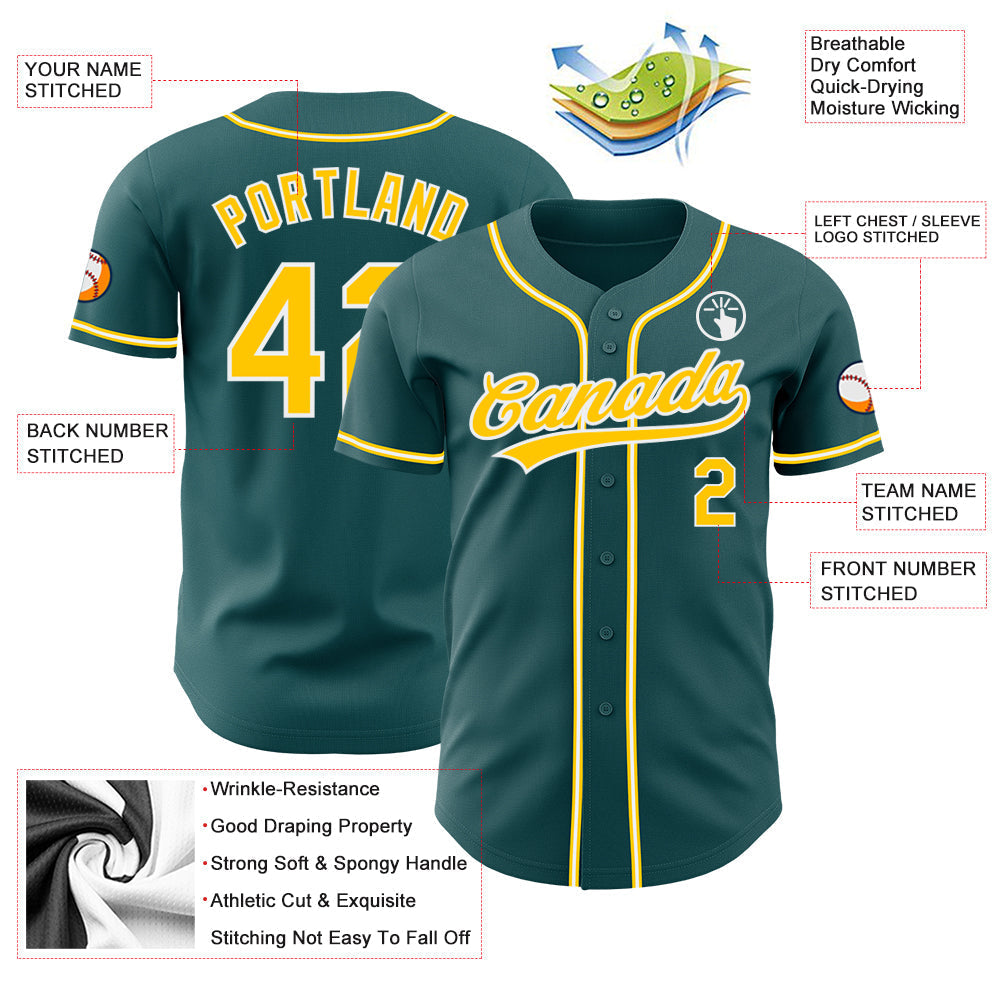 Custom Midnight Green Yellow-White Authentic Baseball Jersey baseball jersey product view 3