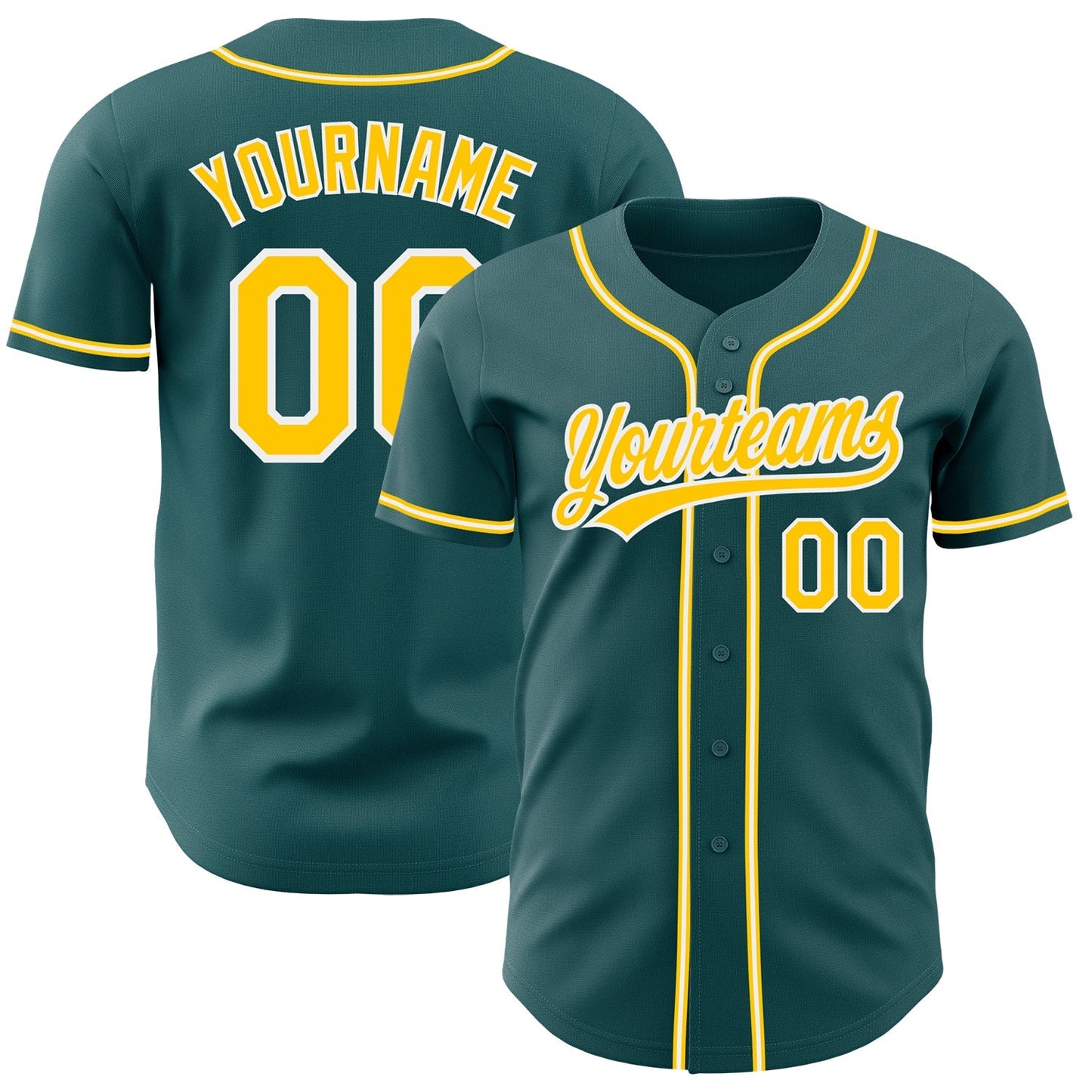 Custom Midnight Green Yellow-White Authentic Baseball Jersey baseball jersey product view 1