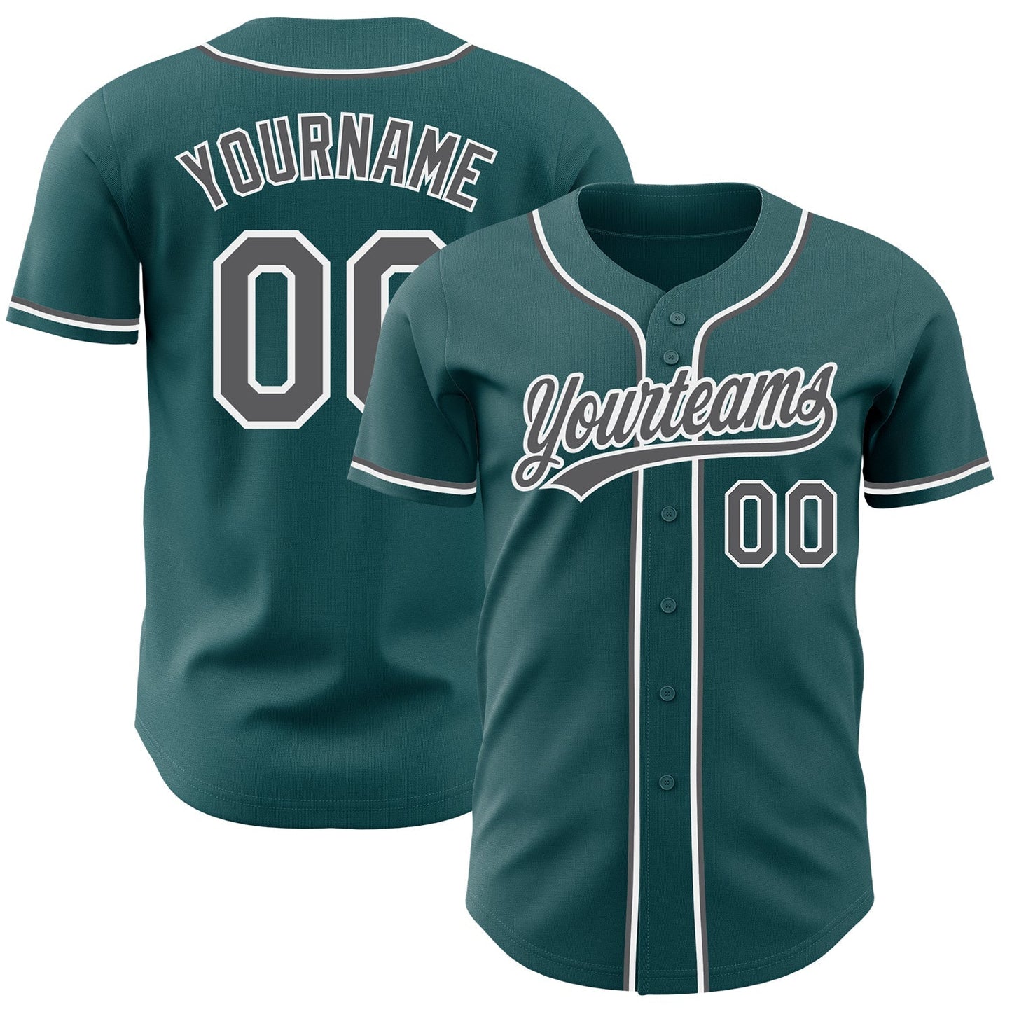 Custom Midnight Green Steel Gray-White Authentic Baseball Jersey baseball jersey product view 1
