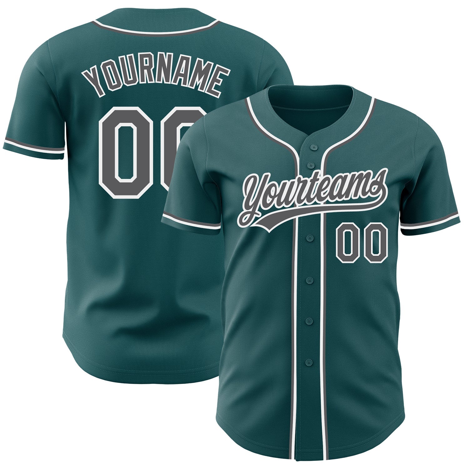 Custom Midnight Green Steel Gray-White Authentic Baseball Jersey baseball jersey product view 1