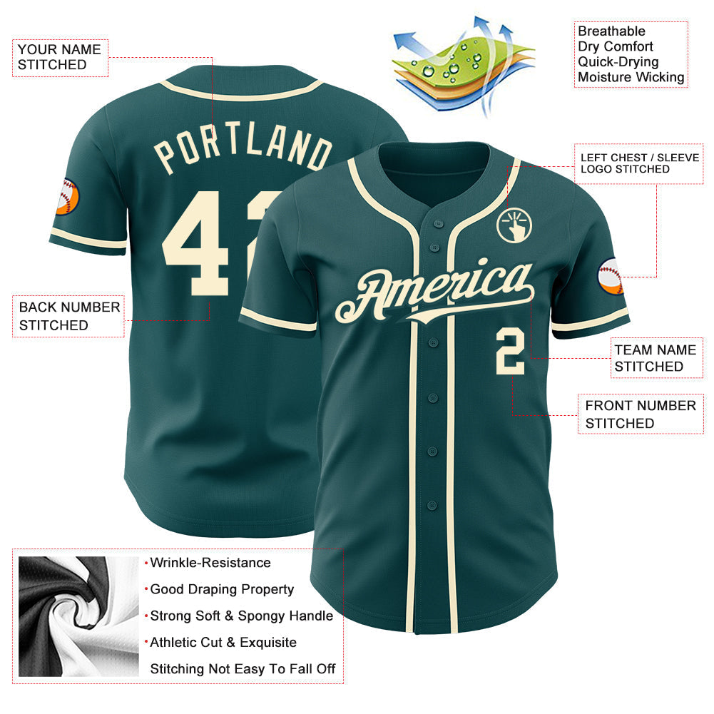 Custom Midnight Green Cream Authentic Baseball Jersey baseball jersey product view 3