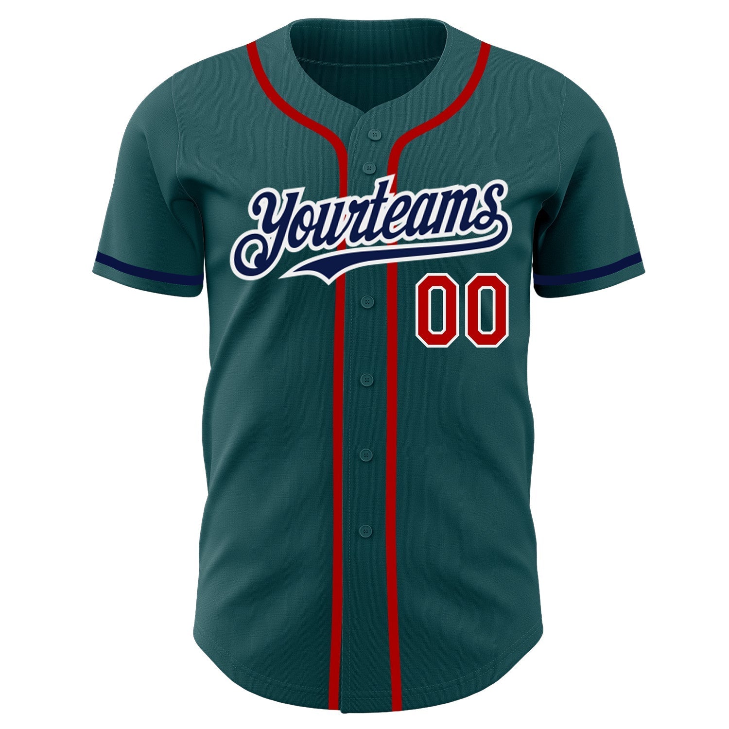 Custom Midnight Green Navy-Red Authentic Baseball Jersey baseball jersey product view 2