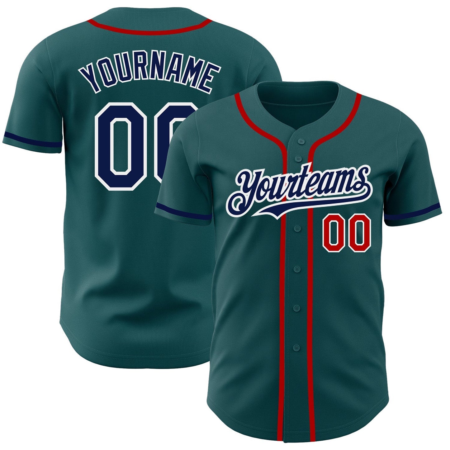 Custom Midnight Green Navy-Red Authentic Baseball Jersey baseball jersey product view 1