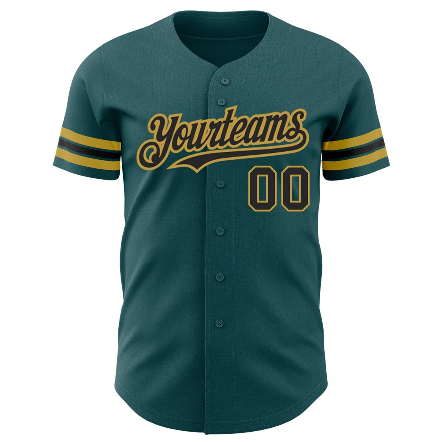 Custom Midnight Green Black-Old Gold Authentic Baseball Jersey baseball jersey product view 2