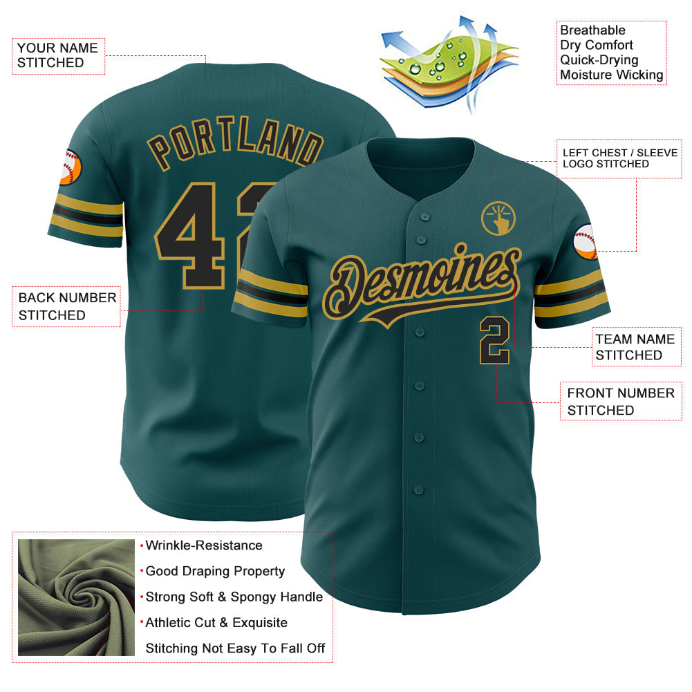 Custom Midnight Green Black-Old Gold Authentic Baseball Jersey baseball jersey product view 3