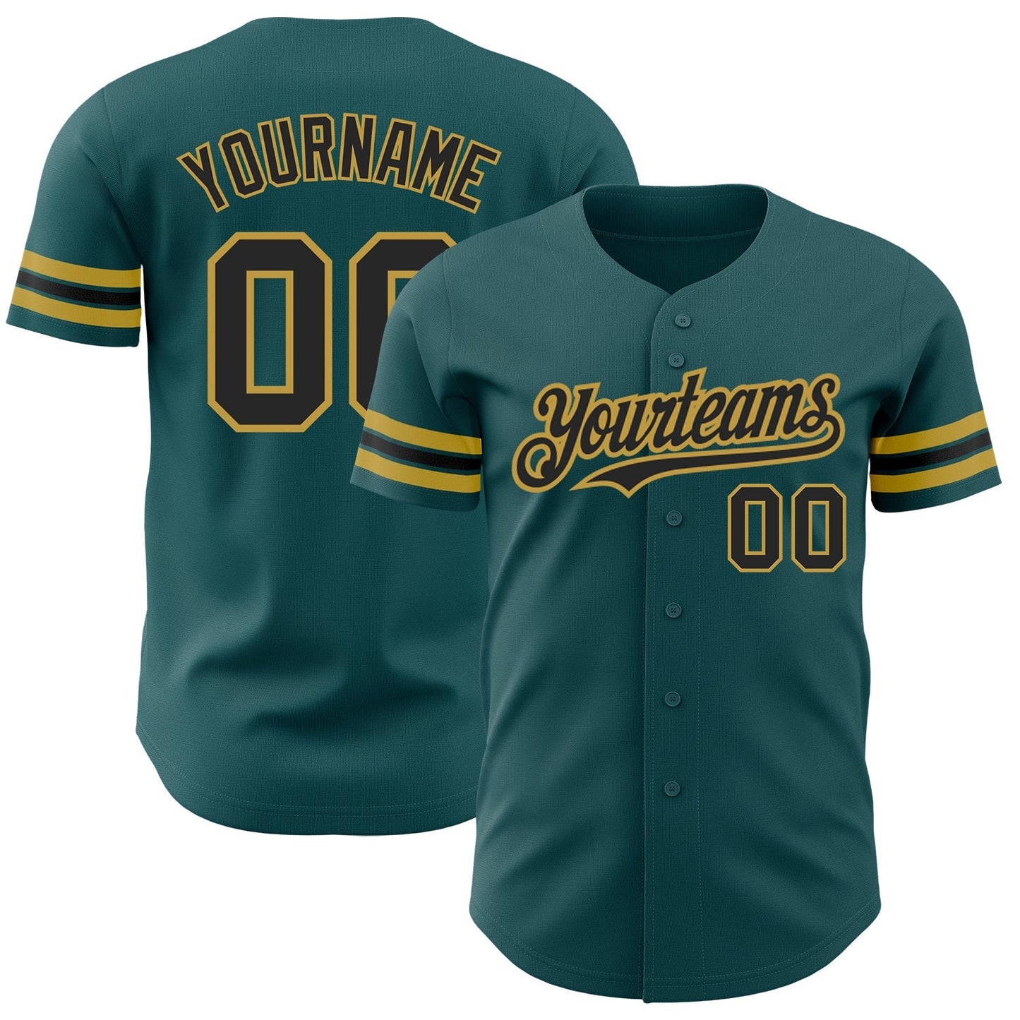 Custom Midnight Green Black-Old Gold Authentic Baseball Jersey baseball jersey product view 1