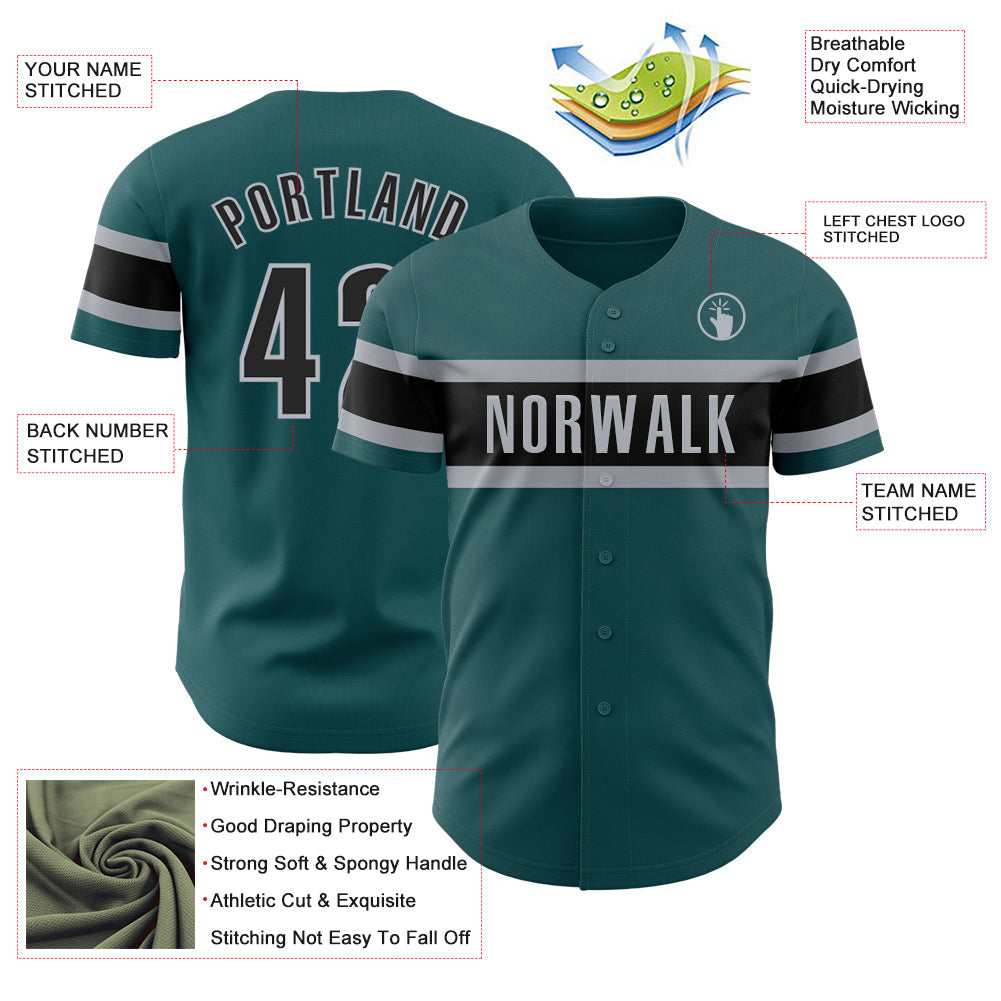 Custom Midnight Green Black-Gray Authentic Baseball Jersey baseball jersey product view 3