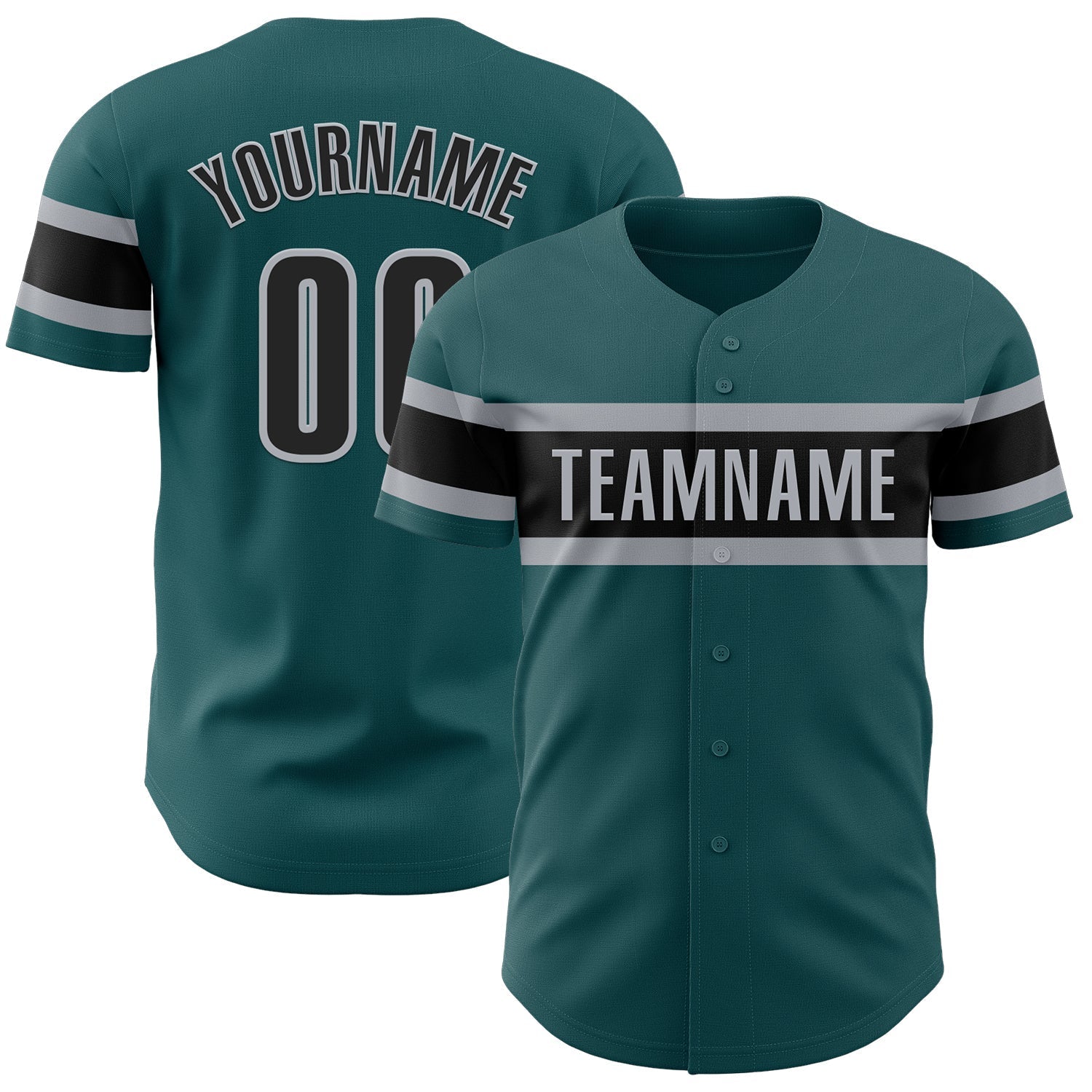 Custom Midnight Green Black-Gray Authentic Baseball Jersey baseball jersey product view 1