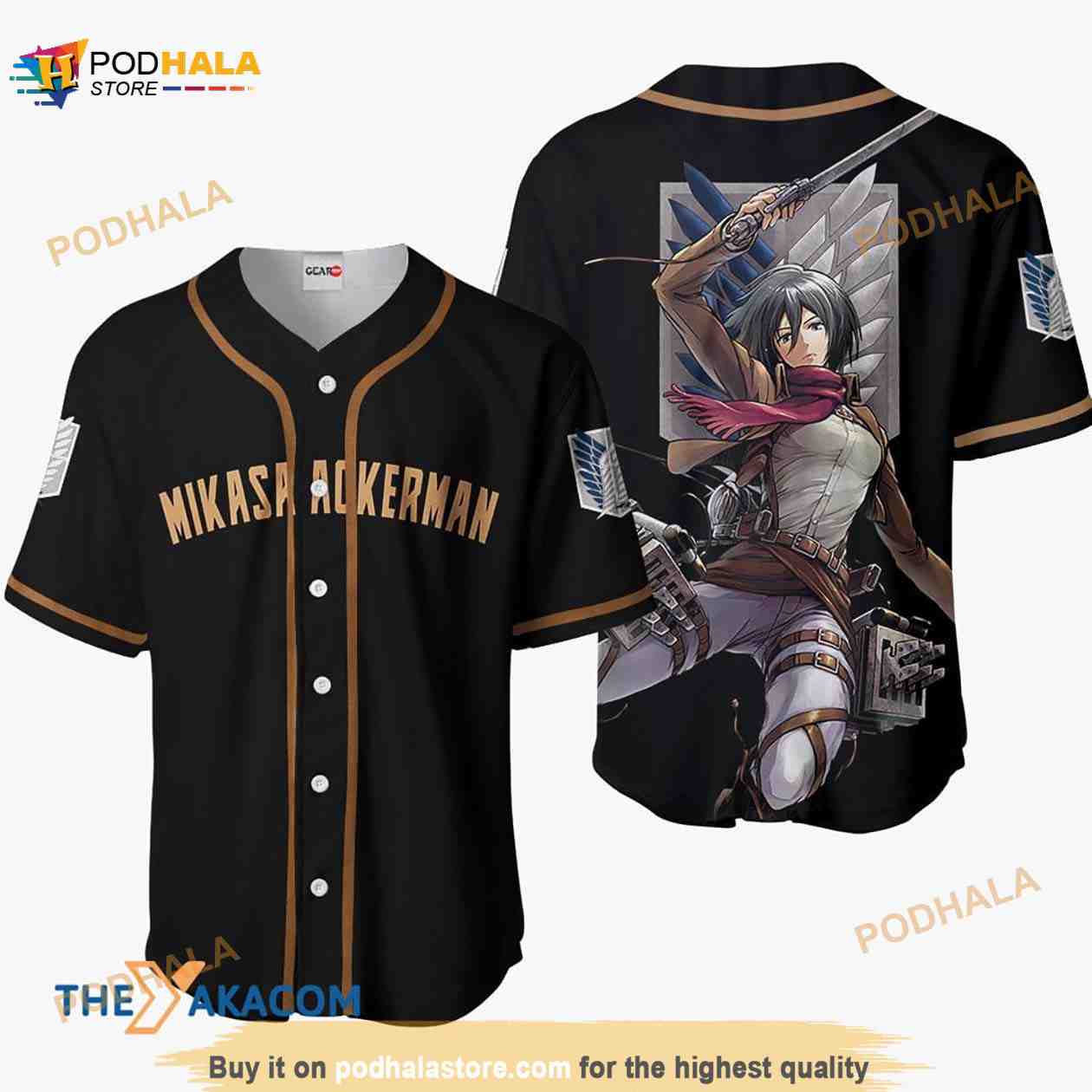 Mikasa Ackerman Attack On Titan Anime 3D Baseball Jersey Shirt baseball jersey product view 1
